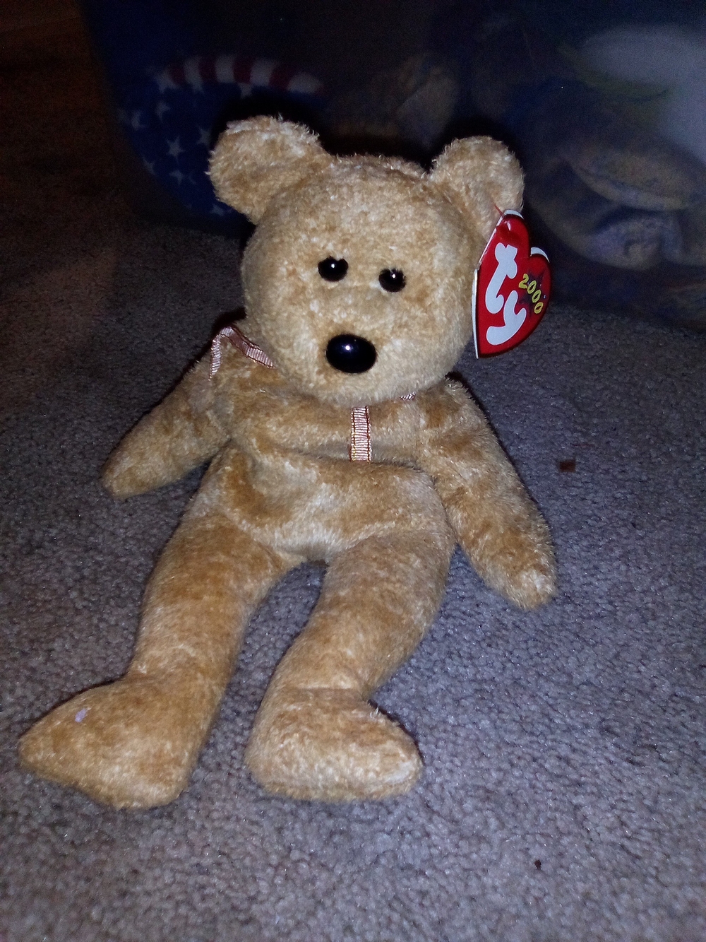 Ty Light Brown Beanie Bear Plush with Red Heart Tag
